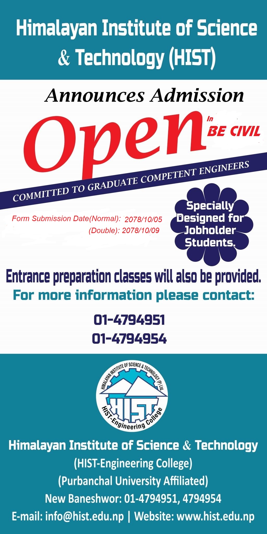 Admission open in Civil